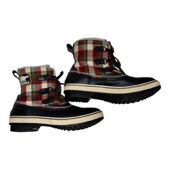 Sorel Women’s Tivoli Ankle Waterproof Red Plaid Lace Up Boots. Size 9.5. - Picture 3 of 12